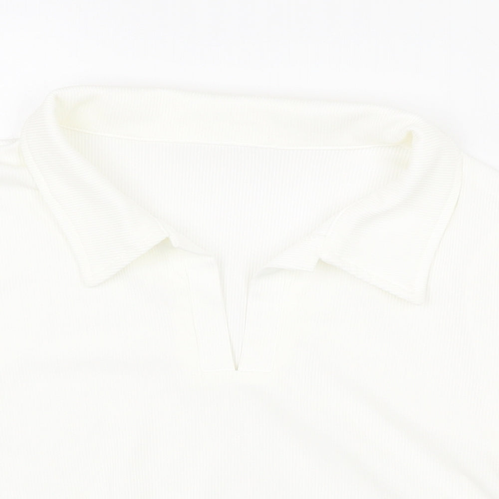 SheIn Womens White Cotton Cropped T-Shirt Size L Collared