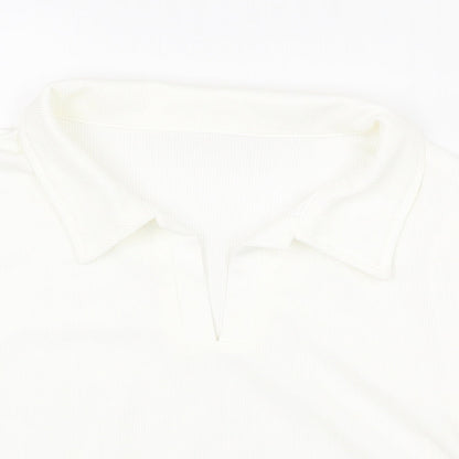 SheIn Womens White Cotton Cropped T-Shirt Size L Collared