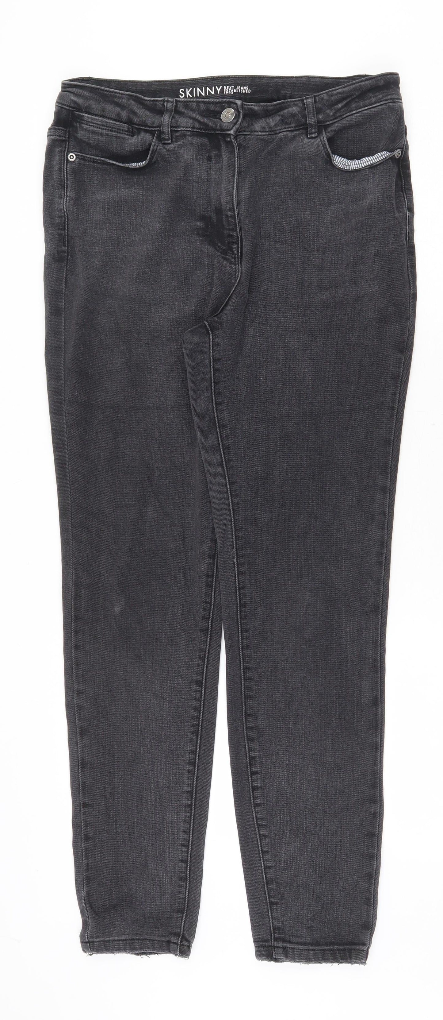 NEXT Womens Grey Cotton Skinny Jeans Size 12 Regular Zip