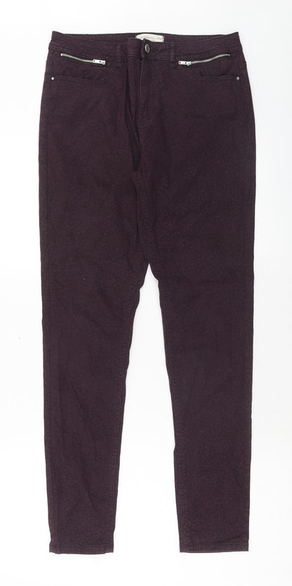 F&F Womens Purple Animal Print Cotton Skinny Jeans Size 10 Regular Zip