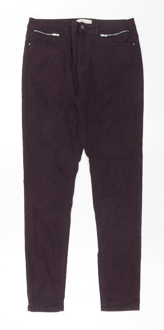 F&F Womens Purple Animal Print Cotton Skinny Jeans Size 10 Regular Zip