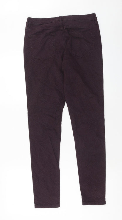 F&F Womens Purple Animal Print Cotton Skinny Jeans Size 10 Regular Zip