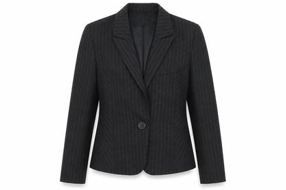 Full Circle Womens Grey Striped Jacket Blazer Size 10 Button