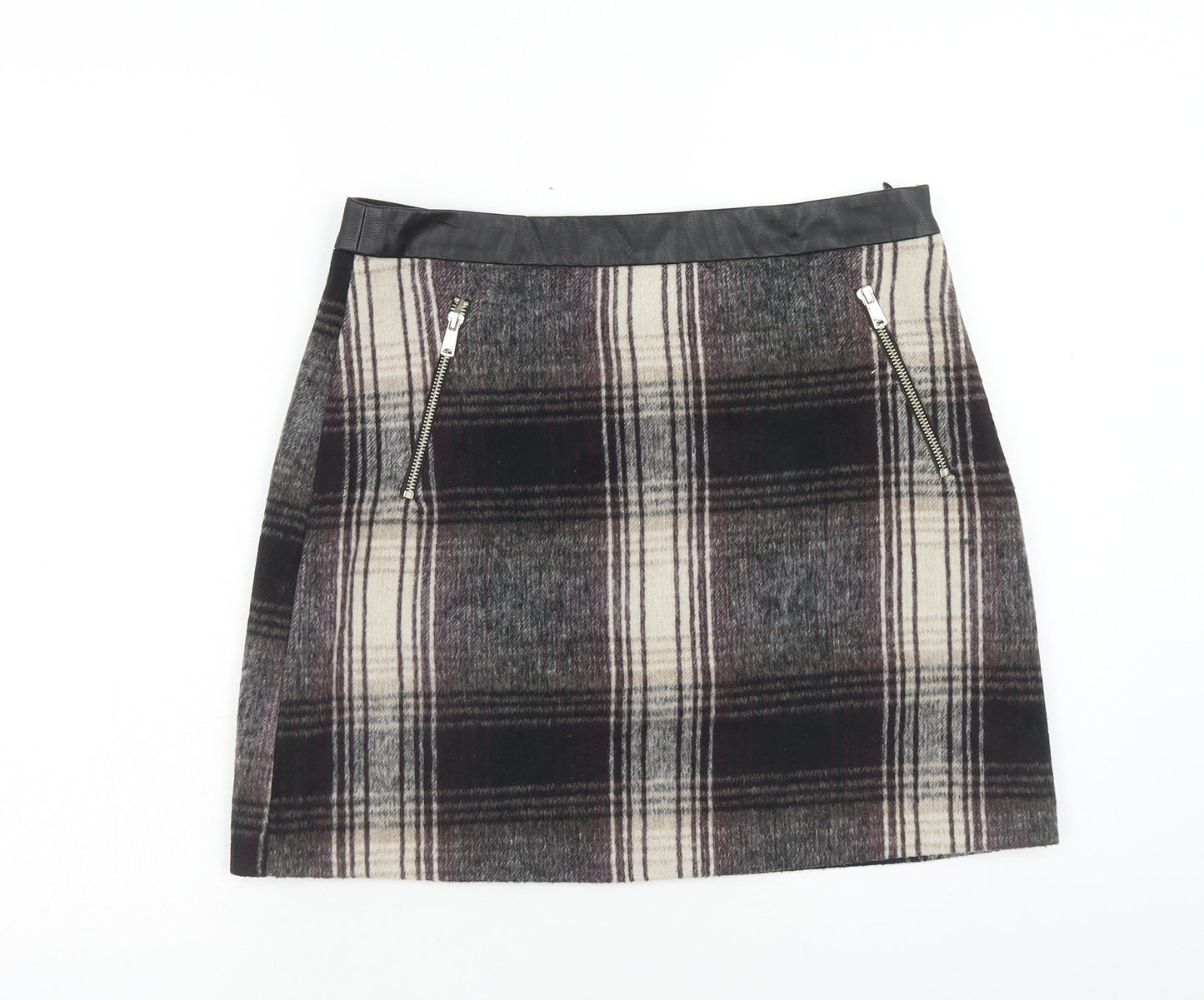 F&F Womens Multicoloured Plaid Polyester A-Line Skirt Size 12 Zip