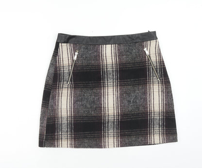 F&F Womens Multicoloured Plaid Polyester A-Line Skirt Size 12 Zip