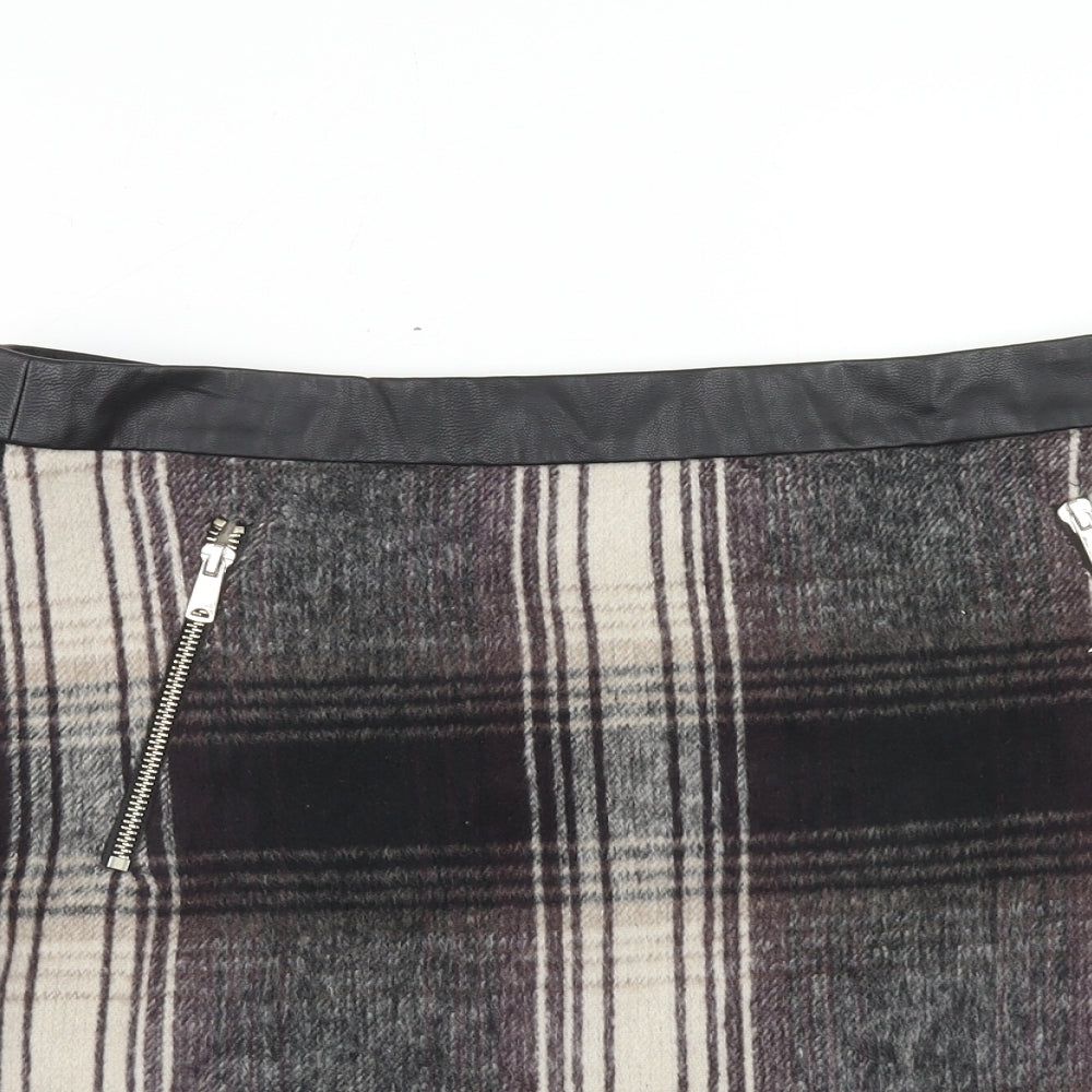 F&F Womens Multicoloured Plaid Polyester A-Line Skirt Size 12 Zip