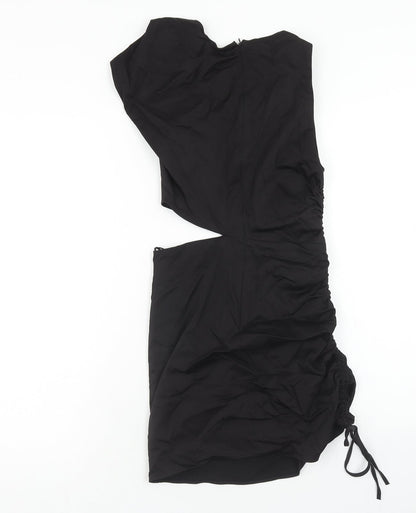 Zara Womens Black Cotton Mini Size XS Boat Neck Zip