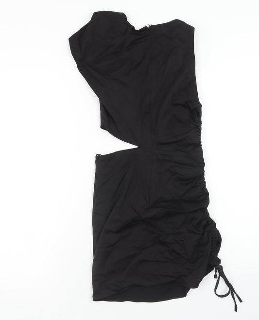 Zara Womens Black Cotton Mini Size XS Boat Neck Zip