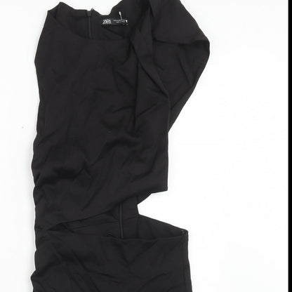 Zara Womens Black Cotton Mini Size XS Boat Neck Zip