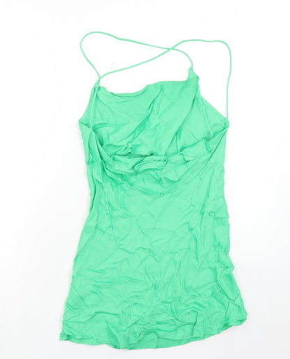 Zara Womens Green Viscose Mini Size S Cowl Neck Pullover