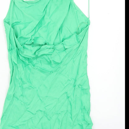 Zara Womens Green Viscose Mini Size S Cowl Neck Pullover