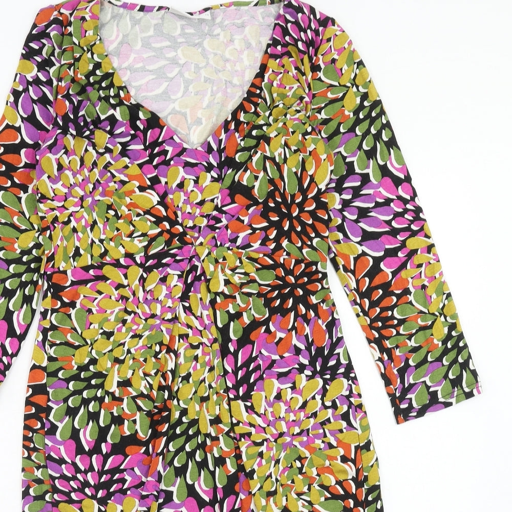 Wallis Womens Multicoloured Geometric Viscose Pencil Dress Size 10 V-Neck Pullover