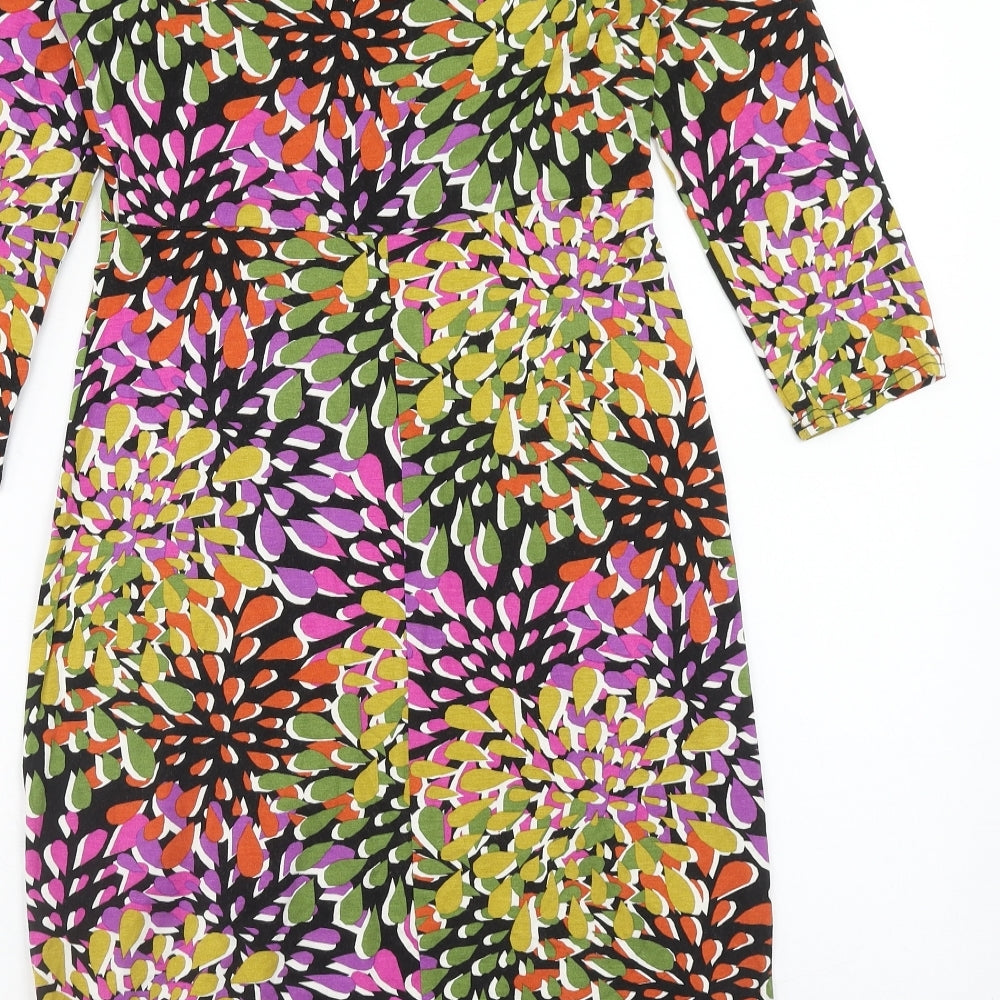 Wallis Womens Multicoloured Geometric Viscose Pencil Dress Size 10 V-Neck Pullover