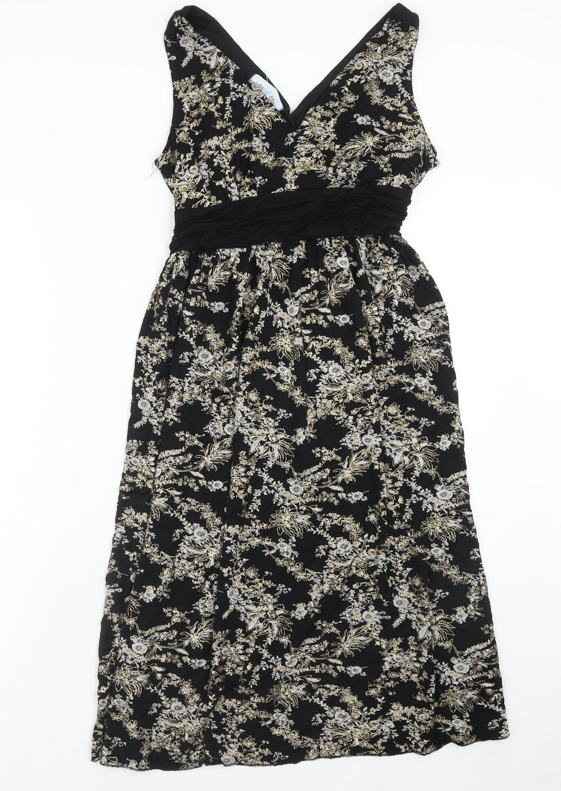 Body Heat Womens Black Floral Polyester A-Line Size 6 V-Neck Pullover