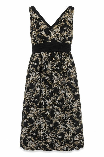 Body Heat Womens Black Floral Polyester A-Line Size 6 V-Neck Pullover