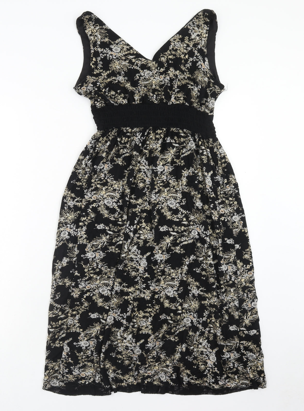 Body Heat Womens Black Floral Polyester A-Line Size 6 V-Neck Pullover