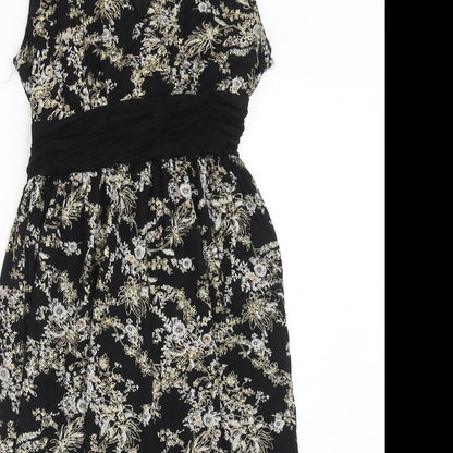 Body Heat Womens Black Floral Polyester A-Line Size 6 V-Neck Pullover