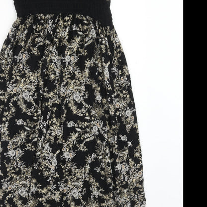 Body Heat Womens Black Floral Polyester A-Line Size 6 V-Neck Pullover
