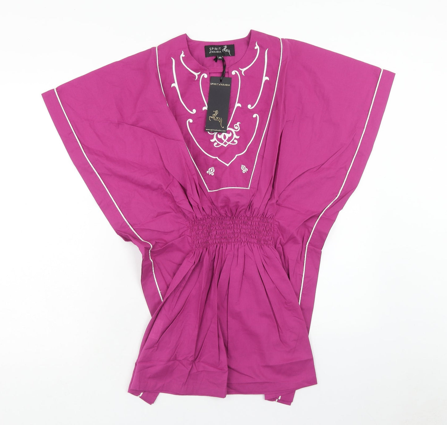 Spirit Of Arabia Womens Purple Geometric Cotton Mini Size XL Round Neck Pullover - Shirred Waist