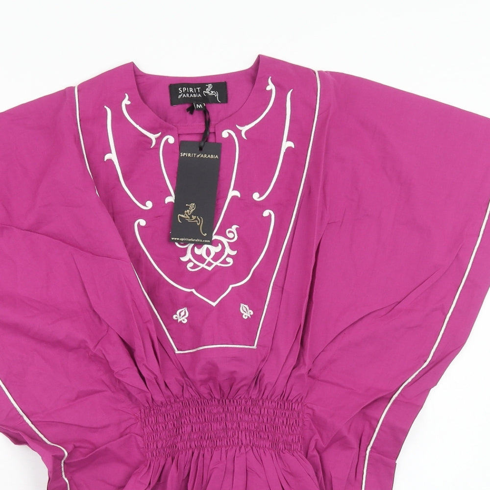 Spirit Of Arabia Womens Purple Geometric Cotton Mini Size XL Round Neck Pullover - Shirred Waist