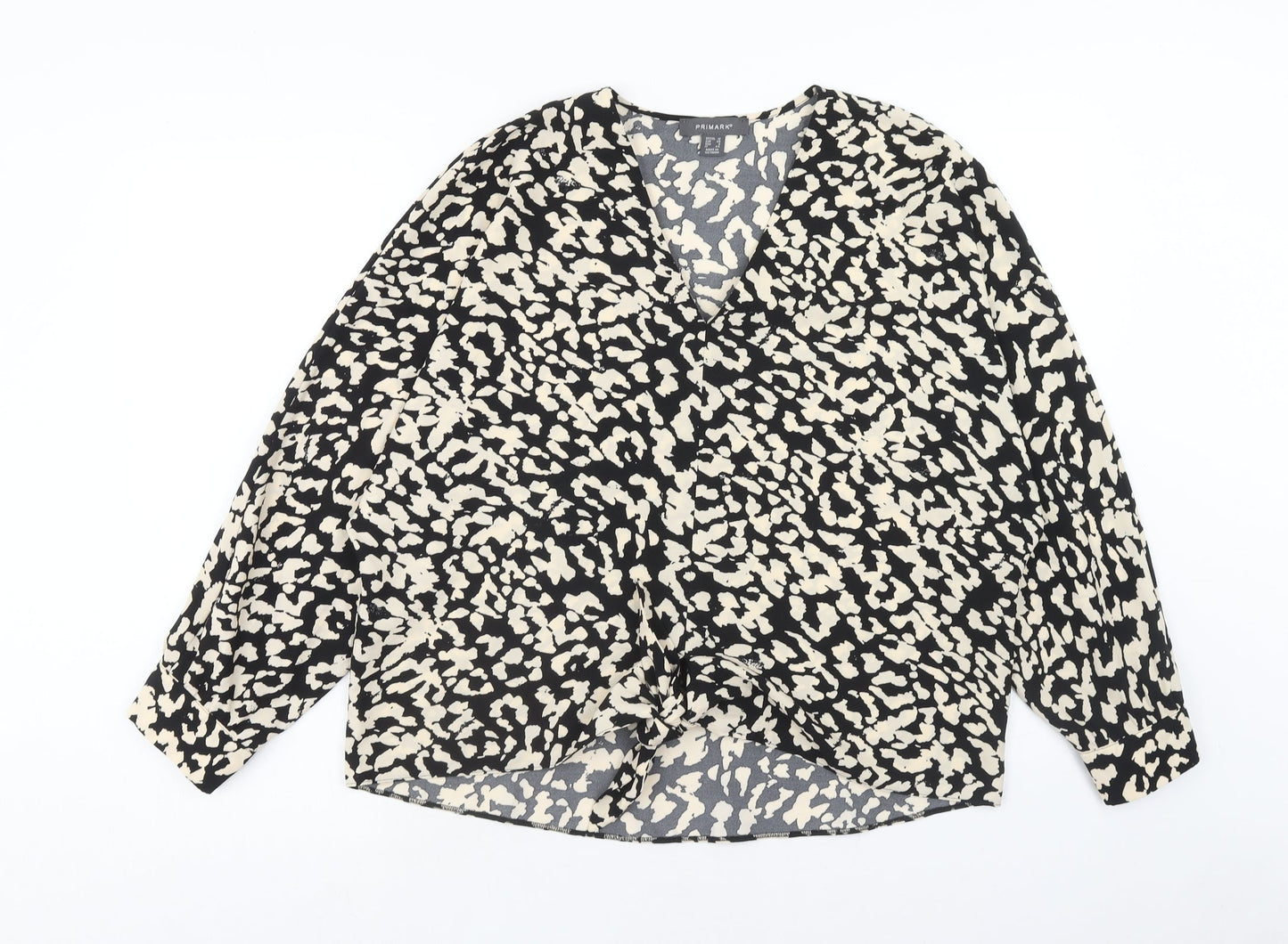 Primark Womens Beige Geometric Polyester Basic Blouse Size 12 V-Neck