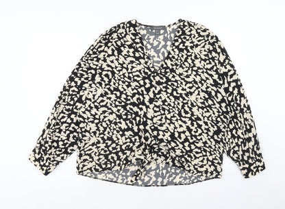 Primark Womens Beige Geometric Polyester Basic Blouse Size 12 V-Neck