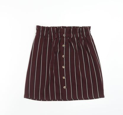 Pull&Bear Womens Brown Striped Polyester A-Line Skirt Size M
