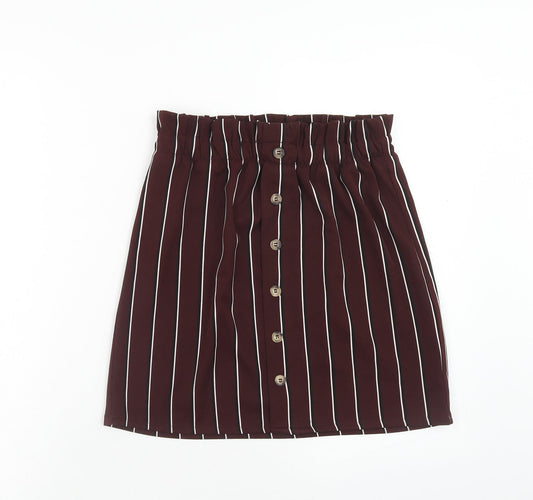 Pull&Bear Womens Brown Striped Polyester A-Line Skirt Size M