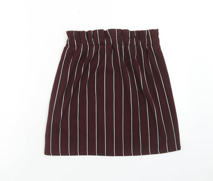 Pull&Bear Womens Brown Striped Polyester A-Line Skirt Size M