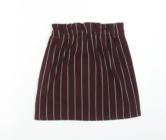 Pull&Bear Womens Brown Striped Polyester A-Line Skirt Size M