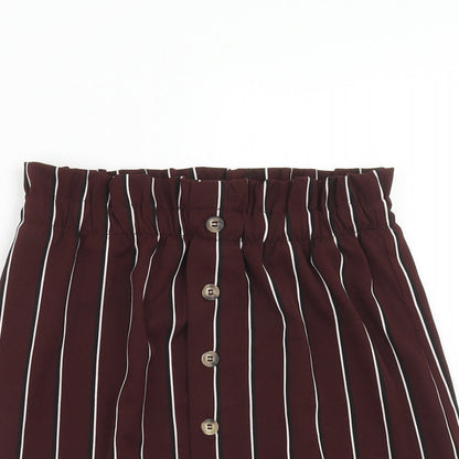 Pull&Bear Womens Brown Striped Polyester A-Line Skirt Size M