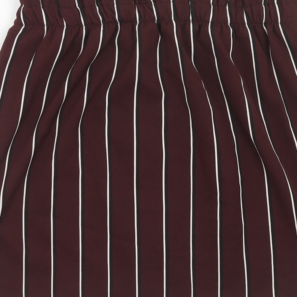 Pull&Bear Womens Brown Striped Polyester A-Line Skirt Size M