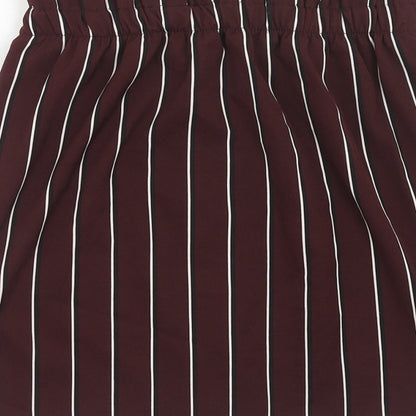 Pull&Bear Womens Brown Striped Polyester A-Line Skirt Size M