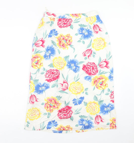 Marks and Spencer Womens Multicoloured Floral Viscose A-Line Skirt Size 14 Zip