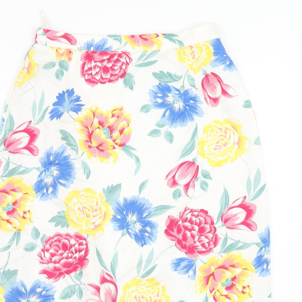 Marks and Spencer Womens Multicoloured Floral Viscose A-Line Skirt Size 14 Zip