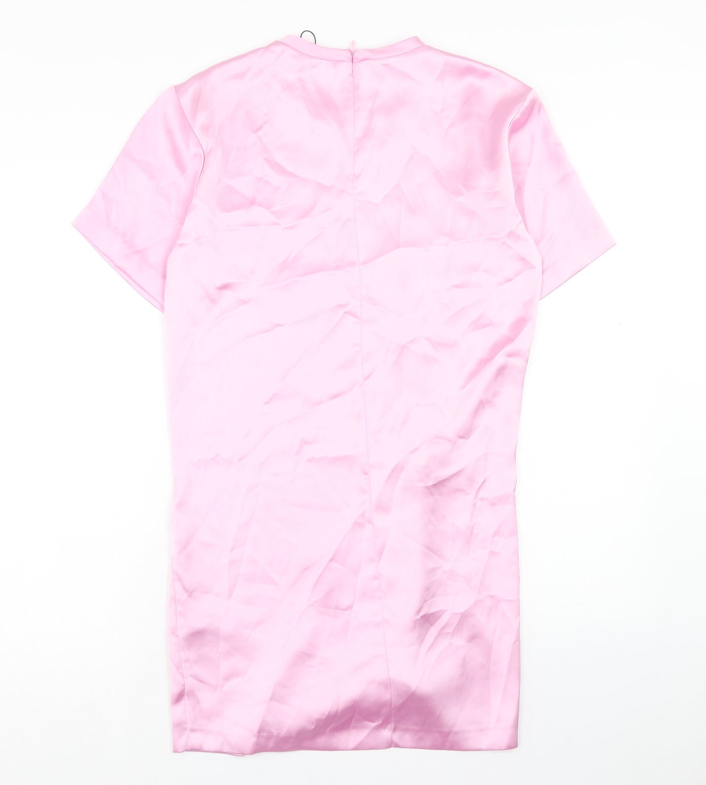 Zara Womens Pink Polyester Shirt Dress Size S Round Neck Zip