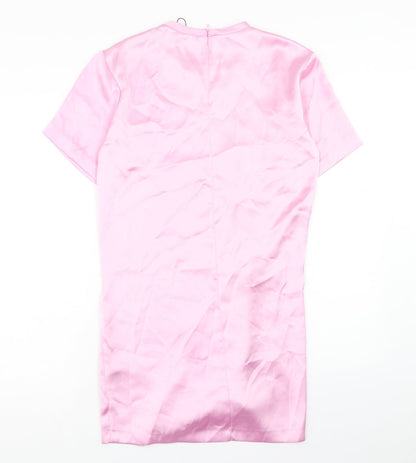 Zara Womens Pink Polyester Shirt Dress Size S Round Neck Zip