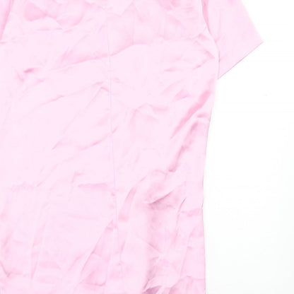 Zara Womens Pink Polyester Shirt Dress Size S Round Neck Zip