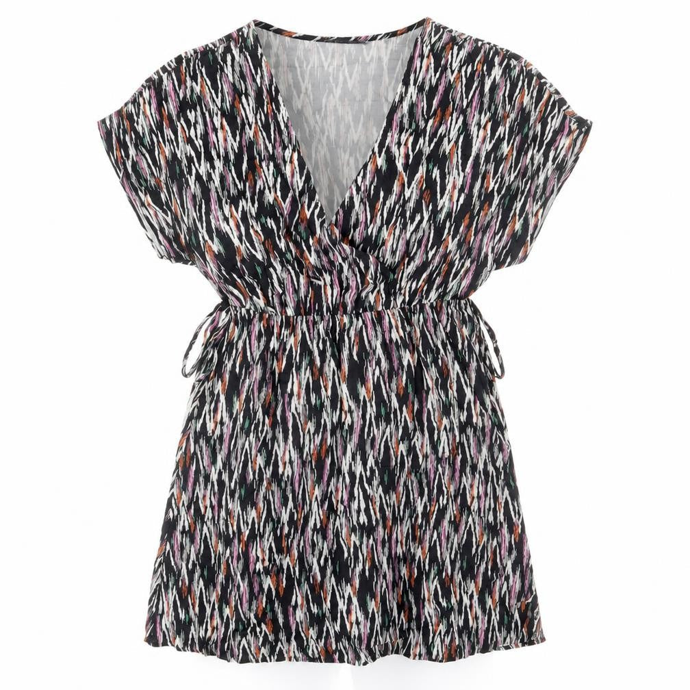 Marks and Spencer Womens Blue Geometric Viscose Mini Size 10 V-Neck Pullover