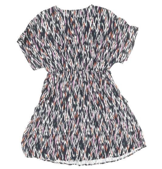 Marks and Spencer Womens Blue Geometric Viscose Mini Size 10 V-Neck Pullover