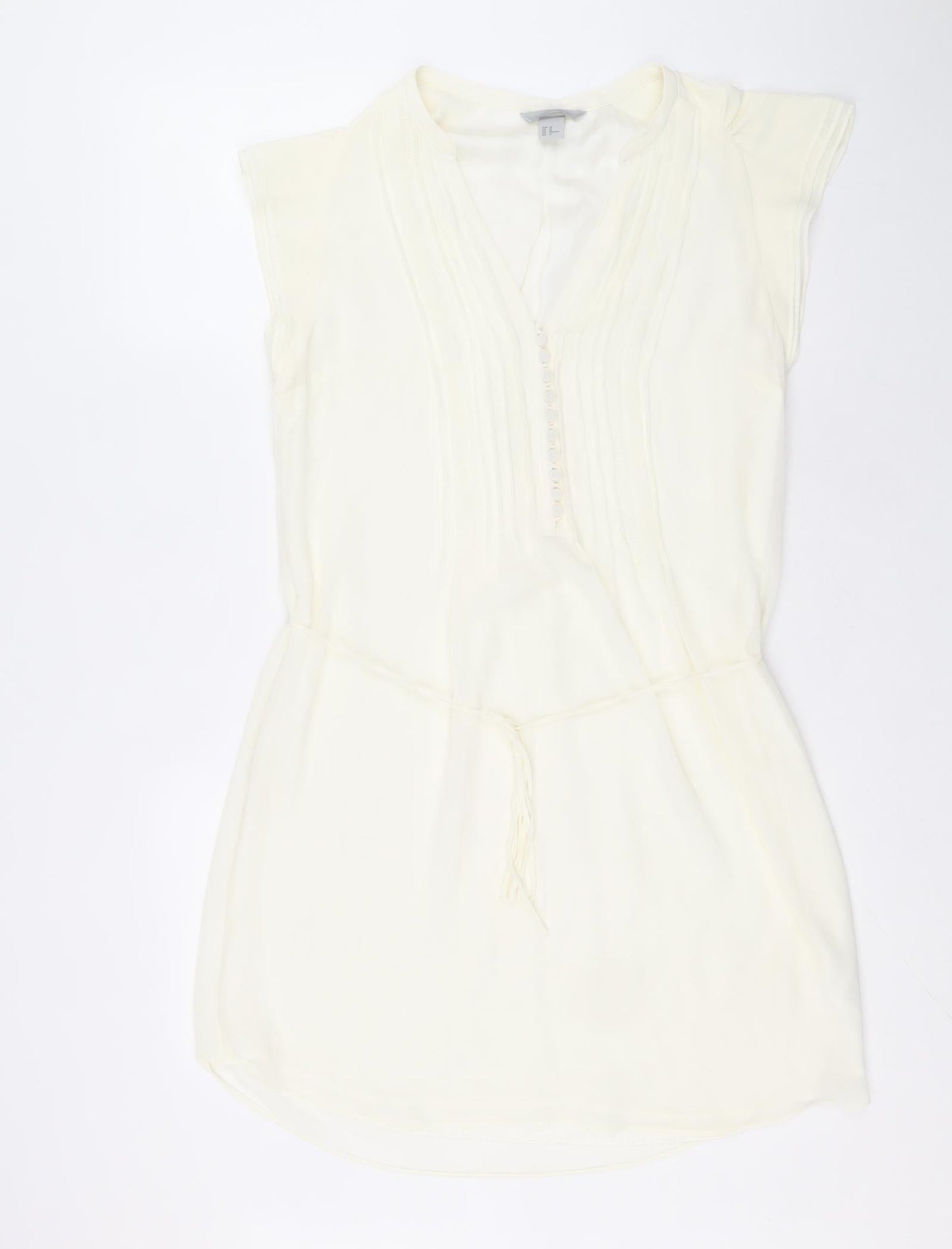 H&M Womens Ivory Polyester Shift Size 12 V-Neck Button