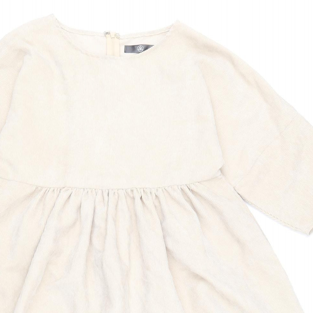 Missguided Womens Beige Polyester A-Line Size 4 Boat Neck Zip