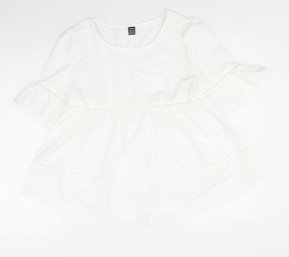 Droimp Womens White Polyester Basic T-Shirt Size M Round Neck