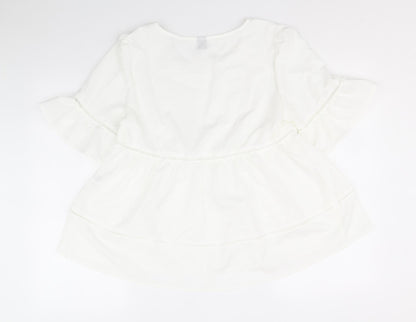 Droimp Womens White Polyester Basic T-Shirt Size M Round Neck