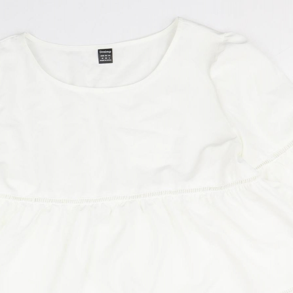 Droimp Womens White Polyester Basic T-Shirt Size M Round Neck
