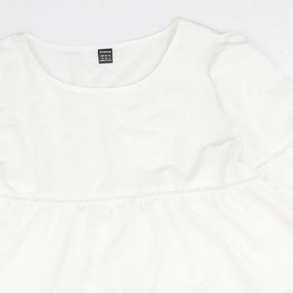 Droimp Womens White Polyester Basic T-Shirt Size M Round Neck