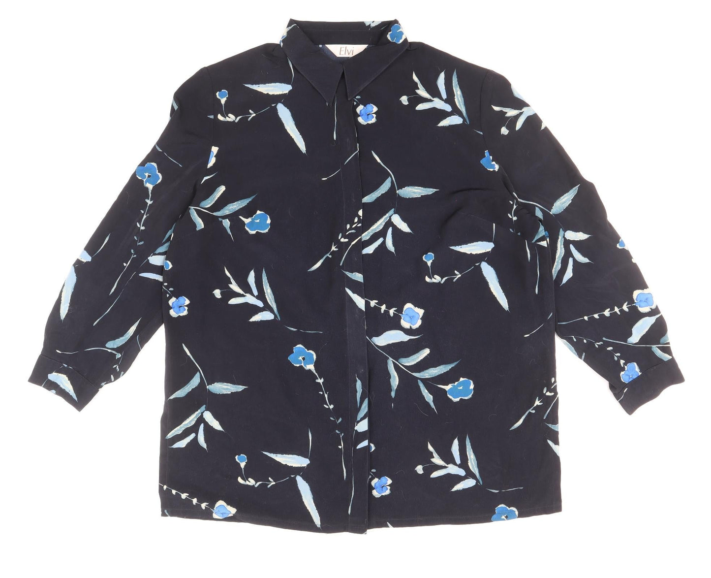 Womens UK Size 20 ELVI Blue Basic Button-Up