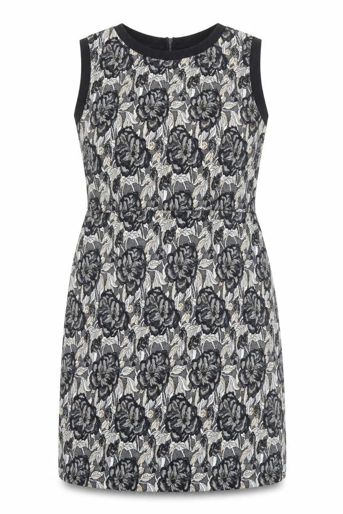 NEXT Womens Black Floral Polyester Shift Size 14 Boat Neck Zip