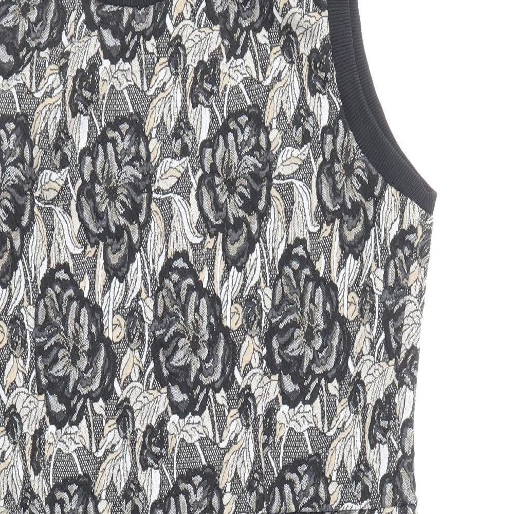 NEXT Womens Black Floral Polyester Shift Size 14 Boat Neck Zip