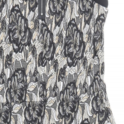 NEXT Womens Black Floral Polyester Shift Size 14 Boat Neck Zip
